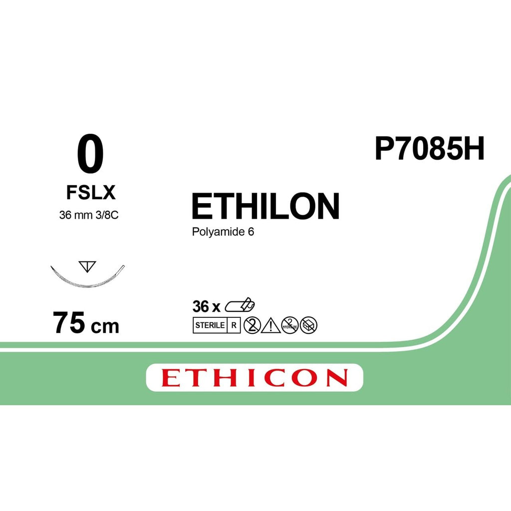 Ethicon Ethicon ETHILON™ Black Monofilament Non - Absorbable Surgical Suture – USP 0 – 30 in (75 cm) – Black – FSLX Reverse Cutting Needle 26 mm – 3/8 Circle – P7085H (Box of 36) UK P7085H