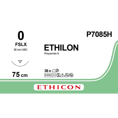 Ethicon Ethicon ETHILON™ Black Monofilament Non - Absorbable Surgical Suture – USP 0 – 30 in (75 cm) – Black – FSLX Reverse Cutting Needle 26 mm – 3/8 Circle – P7085H (Box of 36) UK P7085H