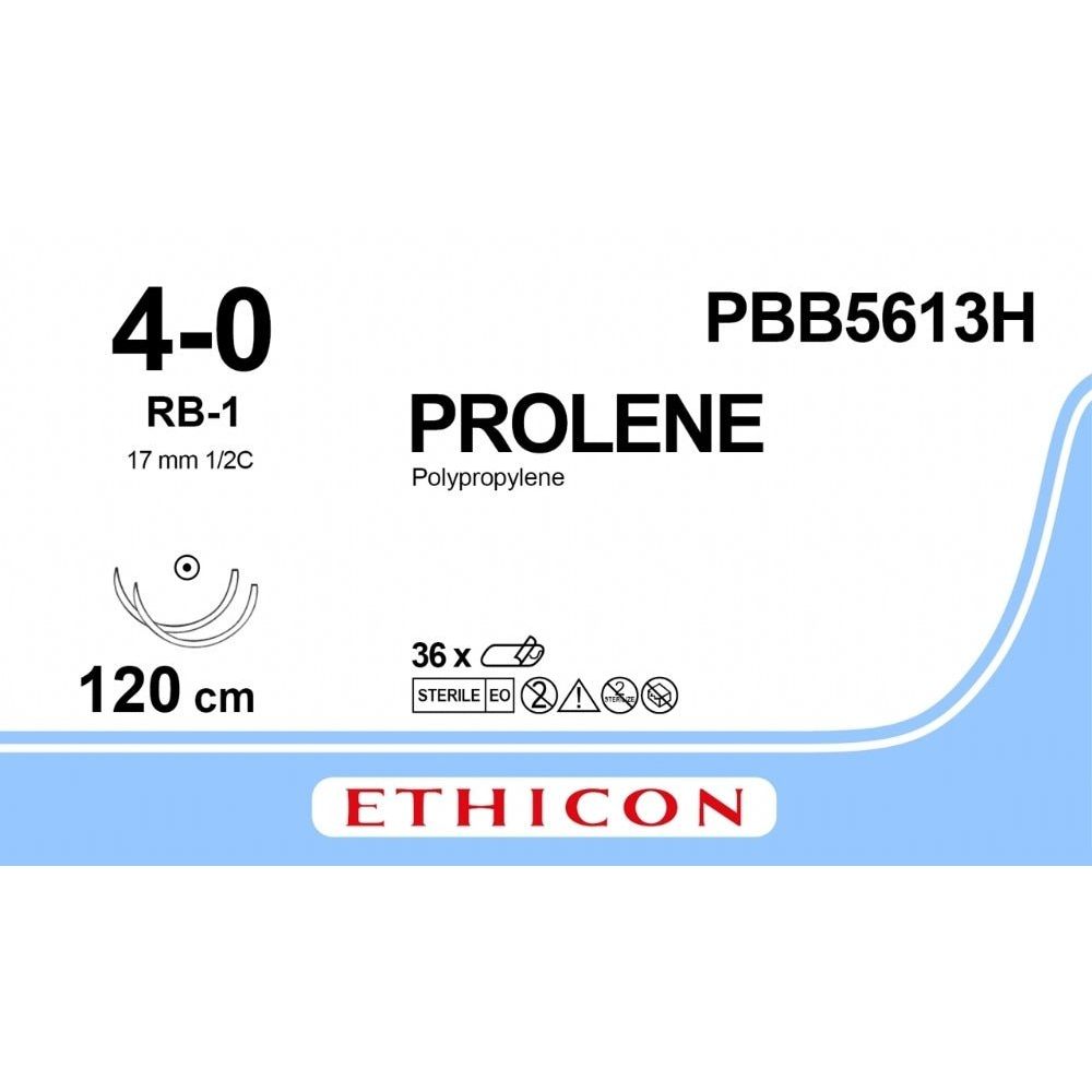 Ethicon Ethicon PROLENE Polypropylene Blue Non - Absorbable Surgical Suture USP 4 - 0 120 cm Double - Armed RB - 1 Taper Point Needles (17 mm) PBB5613H (Box of 36) UK PBB5613H