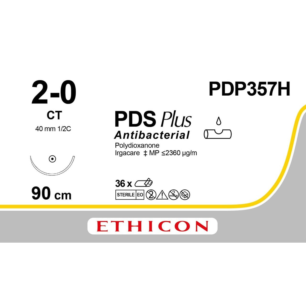 Ethicon Ethicon PDS® Plus Antibacterial (Polydioxanone) Violet Absorbable Surgical Suture – USP 2 - 0 – 36 in (90 cm) – CT Taperpoint Needle (40 mm) – PDP357H (Box of 36) UK PDP357H