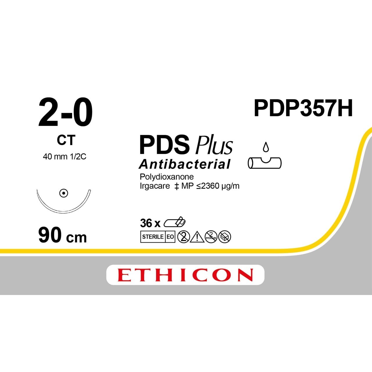 Ethicon Ethicon PDS® Plus Antibacterial (Polydioxanone) Violet Absorbable Surgical Suture – USP 2 - 0 – 36 in (90 cm) – CT Taperpoint Needle (40 mm) – PDP357H (Box of 36) UK PDP357H