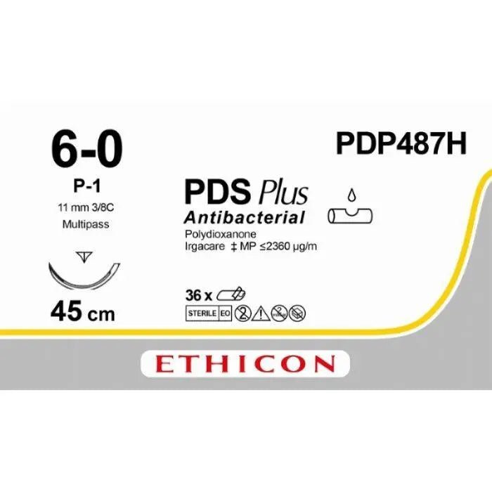 Ethicon Ethicon PDS® Plus Antibacterial (Polydioxanone) Violet Absorbable Surgical Suture | USP 6 - 0 | 45 cm | P - 1 PRIME™ Reverse Cutting Needle | PDP487H (Box of 36) UK PDP487H
