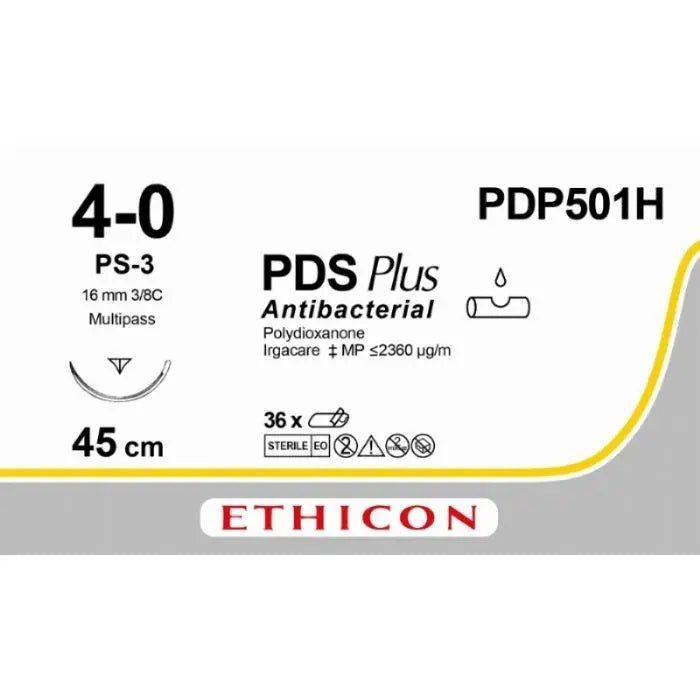 Ethicon Ethicon PDS® Plus Antibacterial (Polydioxanone) Undyed Absorbable Veterinary Surgical Suture | USP 5 - 0 | 45 cm | PS - 3 PRIME™ Reverse Cutting Needle (16 mm) | MULTIPASS® | PDP500H (Box of 36) UK PDP500H