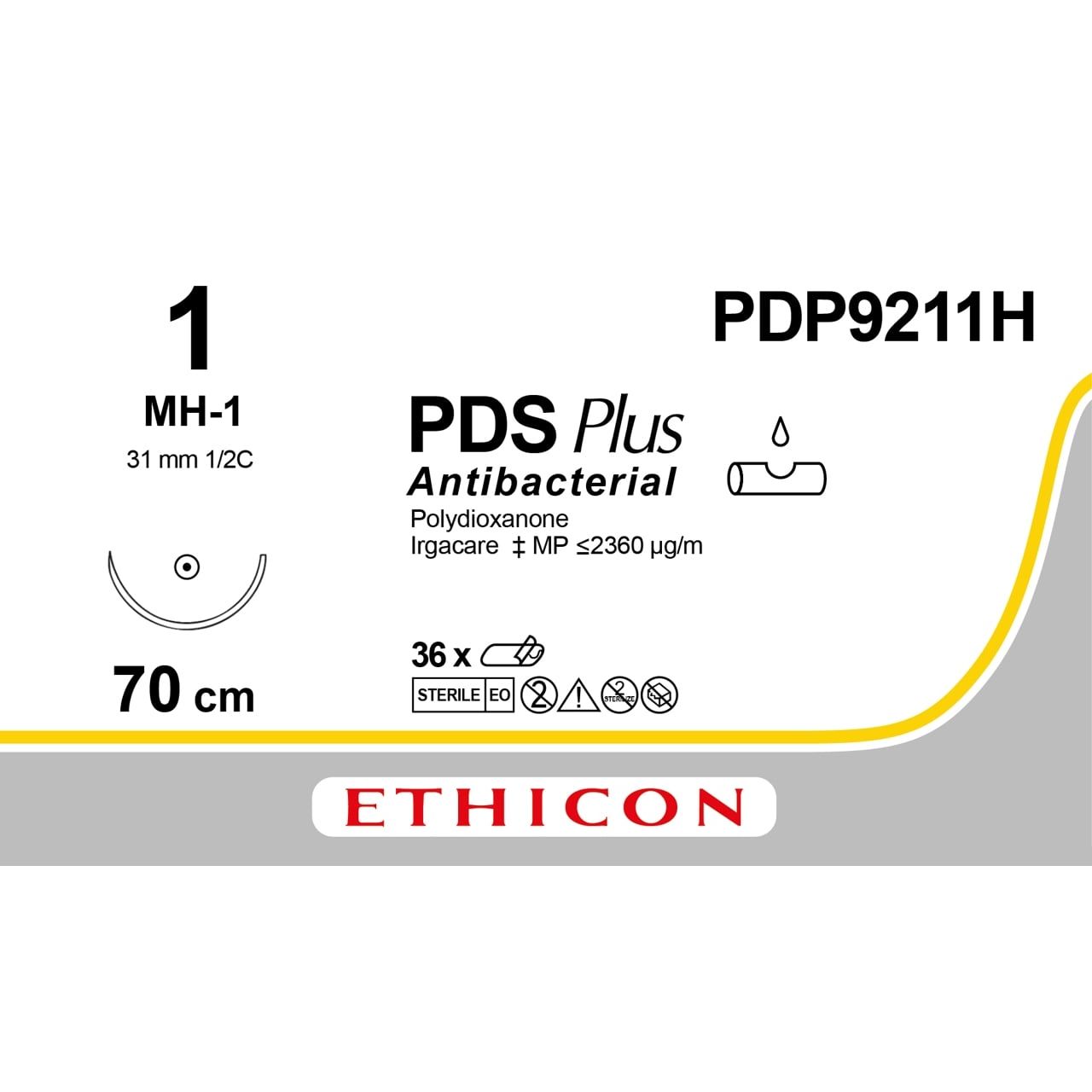 Ethicon Ethicon PDS® Plus Antibacterial (Polydioxanone) Violet Absorbable Veterinary Suture – USP 1 – 70 cm – MH - 1 Taper Point Needle (31 mm) – PDP9211H (Box of 36) UK PDP9211H