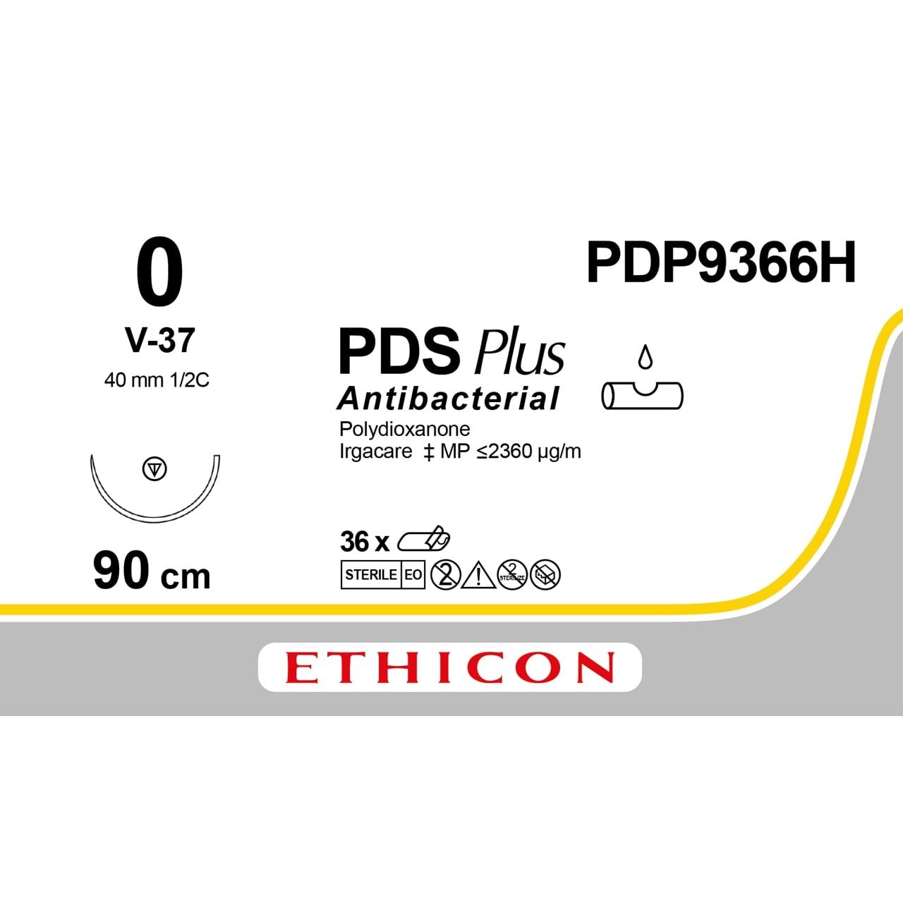 Ethicon Ethicon PDS™ Plus Antibacterial (Polydioxanone) Violet Absorbable Surgical Suture – 90 cm – V - 37 Needle – PDP9366H (Box of 36) UK PDP9366H