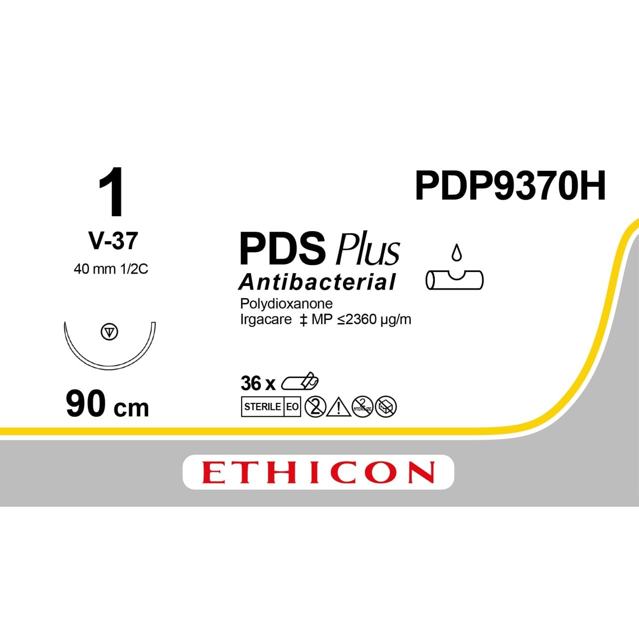 Ethicon Ethicon PDS® Plus Antibacterial (Polydioxanone) Violet Absorbable Veterinary Suture – USP 1 – 90 cm – V - 37 TAPERCUT® Needle (40 mm) – PDP9370H (Box of 36) UK PDP9370H