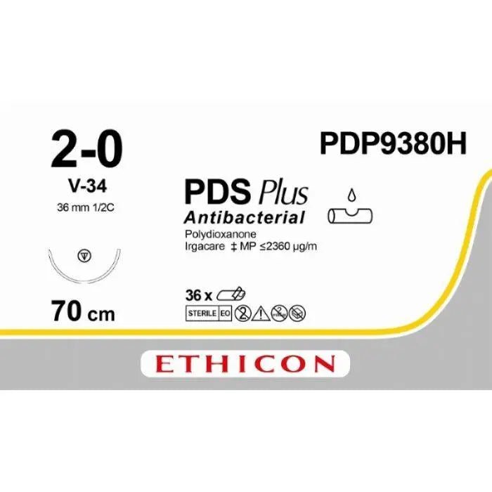 Ethicon Ethicon PDS™ Plus Antibacterial (Polydioxanone) Violet Absorbable Surgical Suture – USP 2 - 0 – 70 cm – V - 34 Needle – PDP9380H (Box of 36) UK PDP9380H