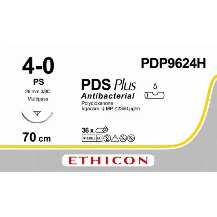 Ethicon Ethicon PDS® Plus Antibacterial (Polydioxanone) Undyed Absorbable Veterinary Suture | USP 4 - 0 | 70 cm | PS PRIME™ MP Reverse Cutting Needle (26 mm) | PDP9624H (Box of 36) UK PDP9624H