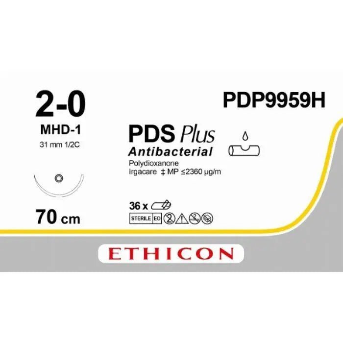 Ethicon Ethicon PDS® Plus Antibacterial (Polydioxanone) Violet Absorbable Veterinary Suture – USP 2 - 0 – 70 cm – MHD - 1 Blunt Point Dolphin Needle (31 mm) – PDP9959H (Box of 36) UK PDP9959H