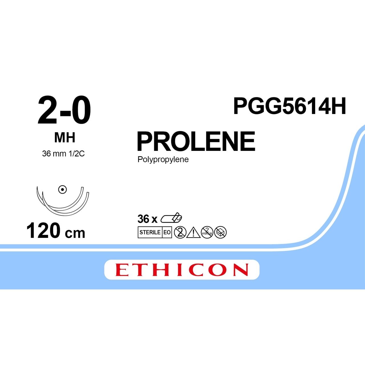 Ethicon Ethicon PROLENE Polypropylene Blue Non - Absorbable Surgical Suture USP 2 - 0 120 cm Double - Armed MH Taper Point Needles (36 mm) PGG5614H (Box of 36) UK PGG5614H