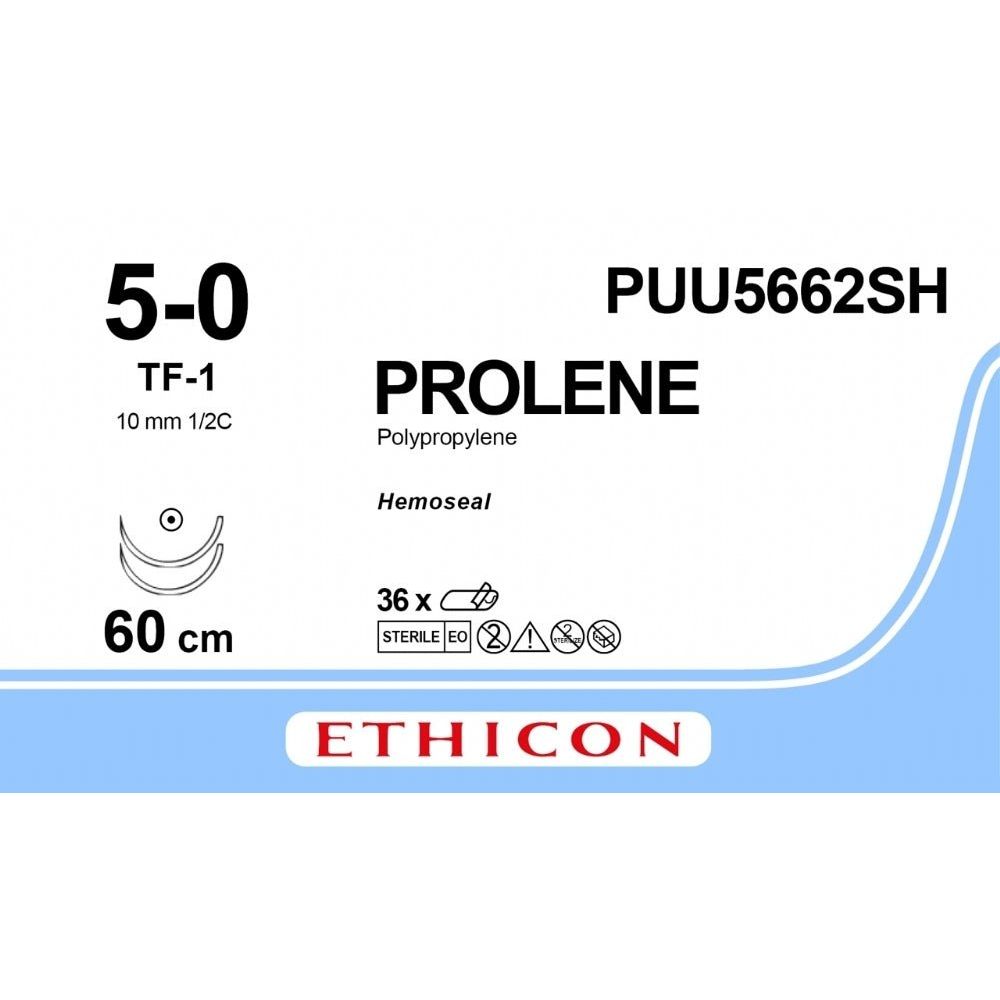 Ethicon Ethicon PROLENE Polypropylene Blue Non - Absorbable Surgical Suture USP 5 - 0 60 cm TF - 1 Taper Point Needle PUU5662SH (Box of 36) UK PUU5662SH