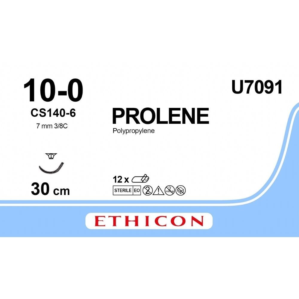 Ethicon Ethicon PROLENE Polypropylene Blue Non - Absorbable Veterinary Microsurgical Suture USP 10 - 0 30 cm CS140 - 6 CS Ultima Conventional Cutting Needle (7 mm) U7091 (Box of 12) UK U7091