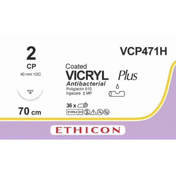 Ethicon Ethicon VICRYL PLUS Polyglactin 910 Braided Absorbable Antibacterial Surgical Suture – USP 2 – 27 in (68 cm) – Violet – Single - Armed CP Needle – VCP471H (Box of 36) Size: 2 Colour: Violet Style: cutting UK VCP471H