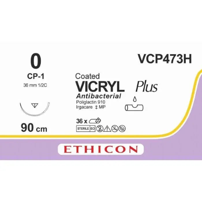 Ethicon Ethicon VICRYL PLUS Polyglactin 910 Braided Absorbable Antibacterial Surgical Suture – USP 0 – 36 in (90 cm) – Violet – Single - Armed CP - 1 Needle – VCP473H (Box of 36) UK VCP473H