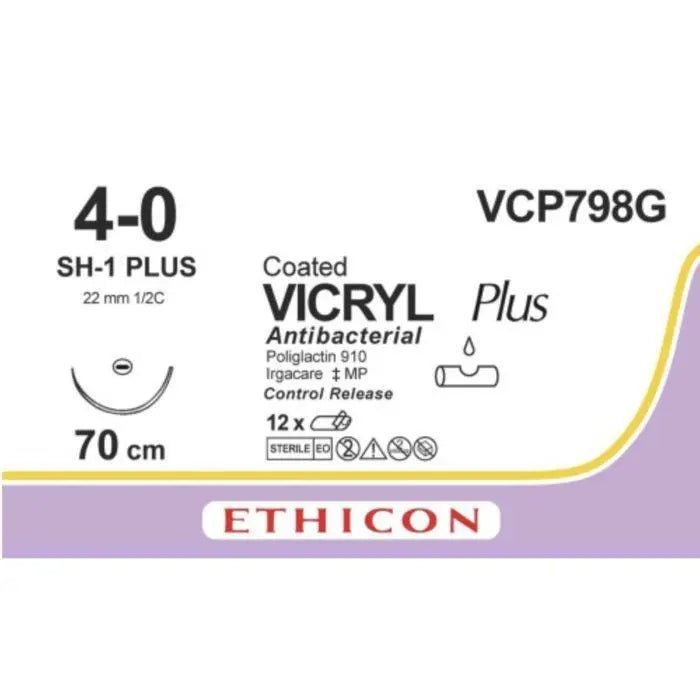 Ethicon Ethicon COATED VICRYL® Plus Antibacterial (Polyglactin 910) Absorbable Surgical Suture – USP 2 - 0 – 4 × 45 cm – Violet – MH Taper Point Needle – VCP786G (Box of 12) Size: 2 - 0 Colour: Violet Style: Taper Point UK VCP786G