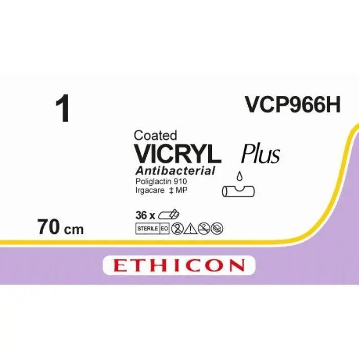 Ethicon Ethicon VICRYL PLUS Polyglactin 910 Braided Absorbable Antibacterial Surgical Suture – USP 1 – 70 cm – Undyed – Unarmed (No Needle) – VCP966H (Box of 36) Size: 1 Colour: Undyed Style: NA UK VCP966H