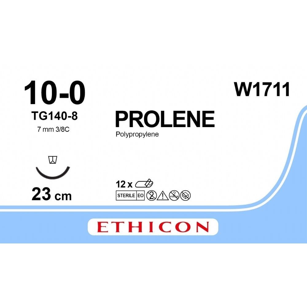 Ethicon Ethicon PROLENE Polypropylene Blue Non - Absorbable Microsurgical Suture USP 10 - 0 23 cm TG140 - 8 Reverse Spatula Needle (6.5 mm) W1711 (Box of 12) UK W1711