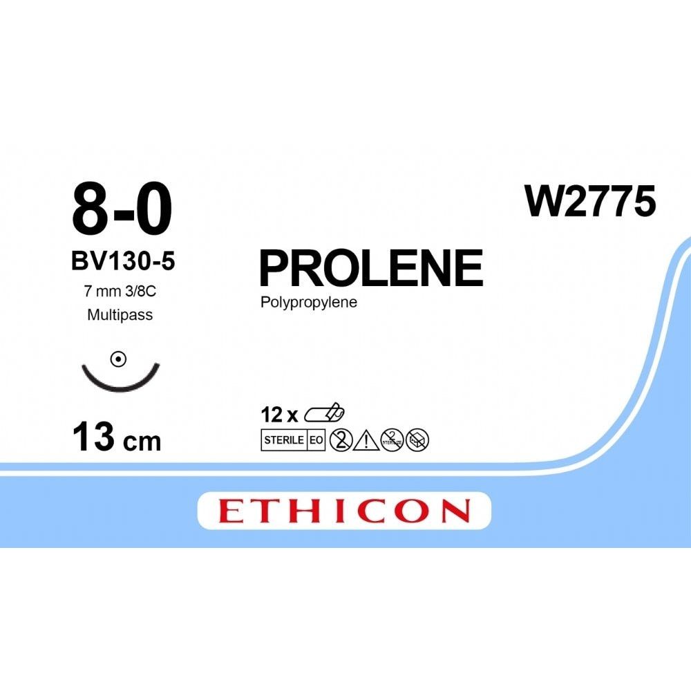 Ethicon Ethicon PROLENE Polypropylene Blue Non - Absorbable Microsurgical Suture USP 8 - 0 13 cm BV130 - 5 Needle W2775 (Box of 12) UK W2775