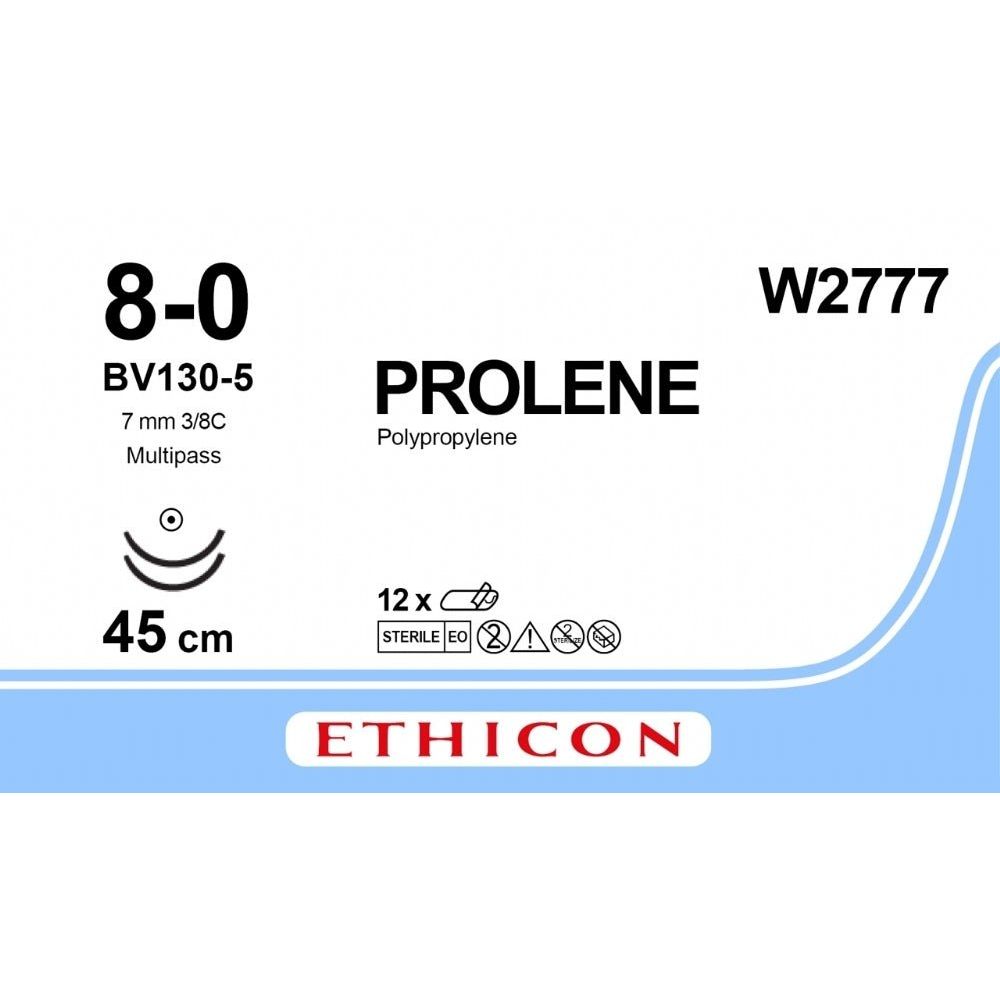 Ethicon Ethicon PROLENE Polypropylene Blue Non - Absorbable Veterinary Microsurgical Suture USP 8 - 0 45 cm Double - Armed BV130 - 5 MULTIPASS Taper Point Needles (6.5 mm) W2777 (Box of 12) UK W2777
