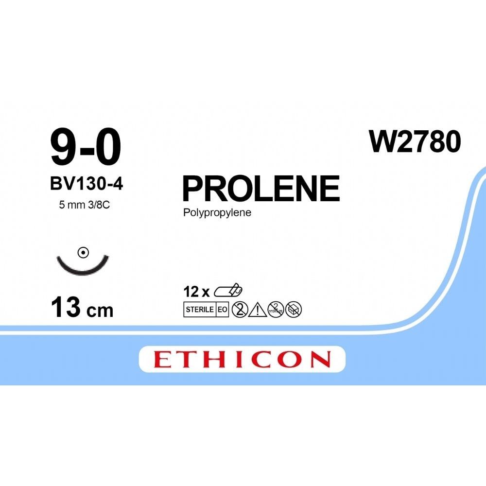 Ethicon Ethicon PROLENE Polypropylene Blue Non - Absorbable Microsurgical Suture USP 9 - 0 13 cm BV130 - 4 Taper Point Needle (5 mm) W2780 (Box of 12) UK W2780