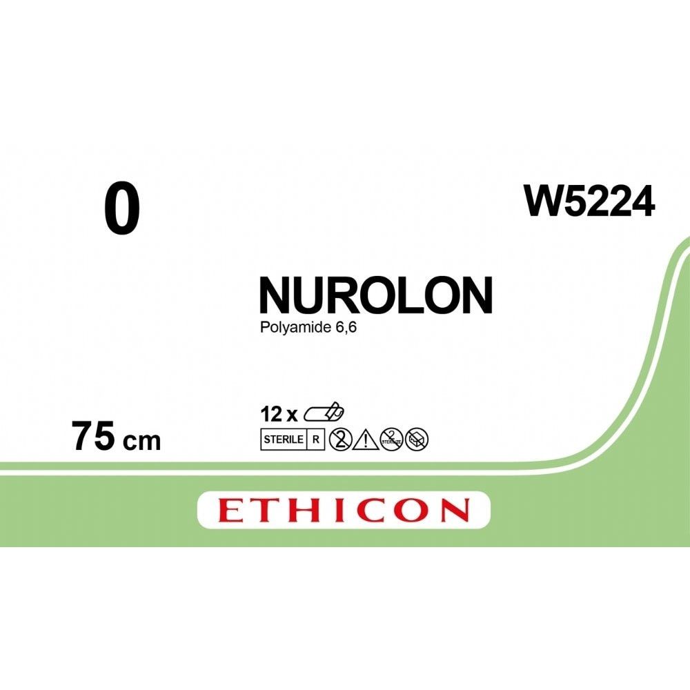 Ethicon Ethicon NUROLON Braided Nylon Non - Absorbable Surgical Suture USP 0 75 cm Black Non - Needled Ligature W5224 (Box of 12) UK W5224
