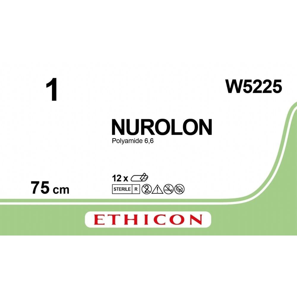 Ethicon Ethicon NUROLON Braided Nylon Non - Absorbable Surgical Suture USP 1 75 cm Black Non - Needled Ligature W5225 (Box of 12) UK W5225