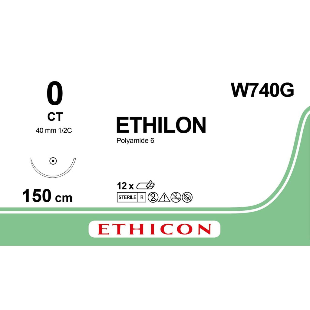 Ethicon Ethicon ETHILON™ Black Monofilament Non - Absorbable Surgical Suture – USP 0 – 60 in (150 cm) – Black – CT Taper Point Needle 48 mm – 1/2 Circle – W740G (Box of 12) UK W740G
