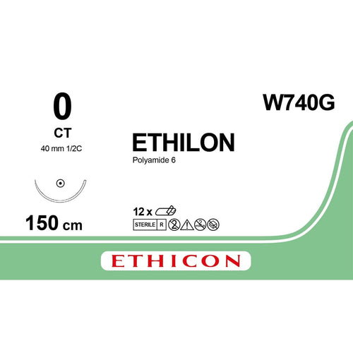 Ethicon Ethicon ETHILON™ Black Monofilament Non - Absorbable Surgical Suture – USP 0 – 60 in (150 cm) – Black – CT Taper Point Needle 48 mm – 1/2 Circle – W740G (Box of 12) UK W740G