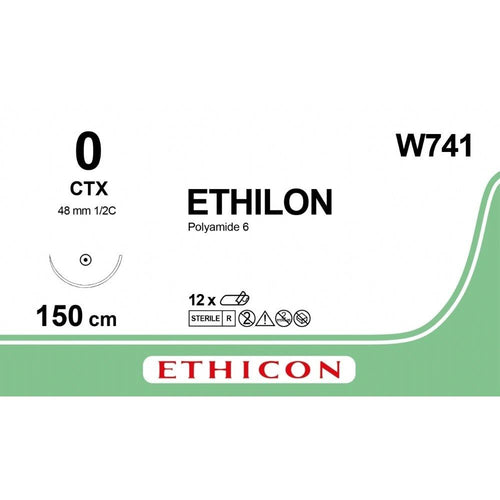 Ethicon Ethicon ETHILON Black Monofilament Non - Absorbable Surgical Suture USP 0 60 in (150 cm) Black CTX Loop Taper Point Needle 48 mm 1/2 Circle W741 (Box of 12) UK W741