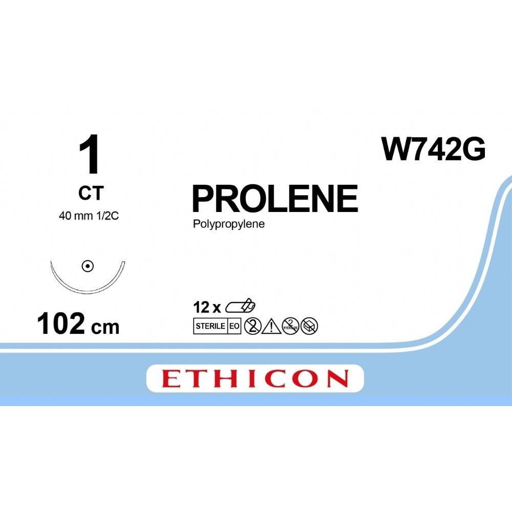 Ethicon Ethicon PROLENE Polypropylene Blue Non - Absorbable Veterinary Surgical Suture USP 1 100 cm CT Taper Point Needle (40 mm) W742G (Box of 12) UK W742G