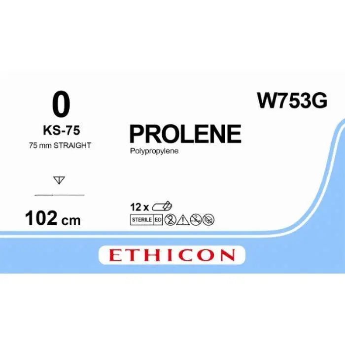 Ethicon Ethicon PROLENE Polypropylene Blue Non - Absorbable Surgical Suture – USP 0 – 100 cm – KS - 75 Reverse Cutting Needle (75 mm) – W753G (Box of 12) UK W753G