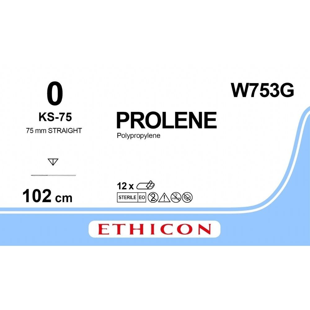 Ethicon Ethicon PROLENE Polypropylene Blue Non - Absorbable Surgical Suture – USP 0 – 100 cm – KS - 75 Reverse Cutting Needle (75 mm) – W753G (Box of 12) UK W753G