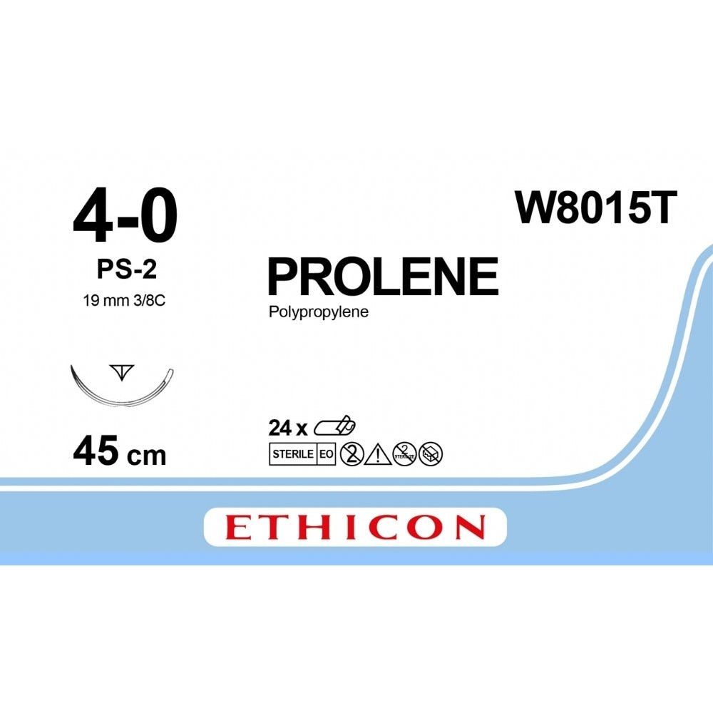 Ethicon Ethicon PROLENE Polypropylene Blue Non - Absorbable Surgical Suture USP 4 - 0 45 cm PS - 2 PRIME Reverse Cutting Needle W8015T (Box of 24) UK W8015T