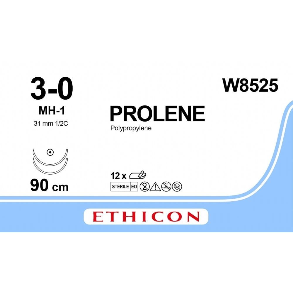 Ethicon Ethicon PROLENE Polypropylene Blue Non - Absorbable Surgical Suture USP 3 - 0 90 cm Double - Armed MH - 1 Taper Point Needles (31 mm) W8525 (Box of 12) UK W8525