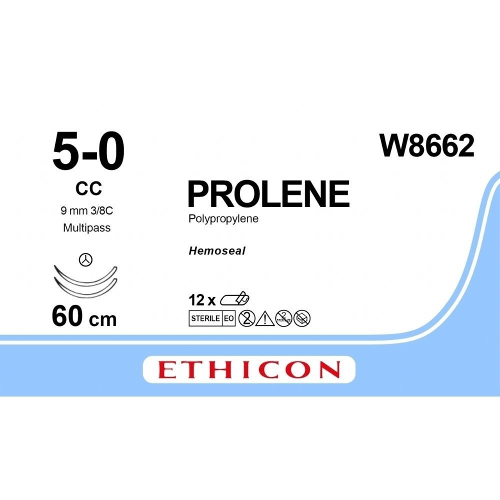 Ethicon Ethicon PROLENE Polypropylene Blue Non - Absorbable Surgical Suture USP 5 - 0 60 cm CC TAPERCUT Micro - Point Needle W8662 (Box of 12) UK W8662