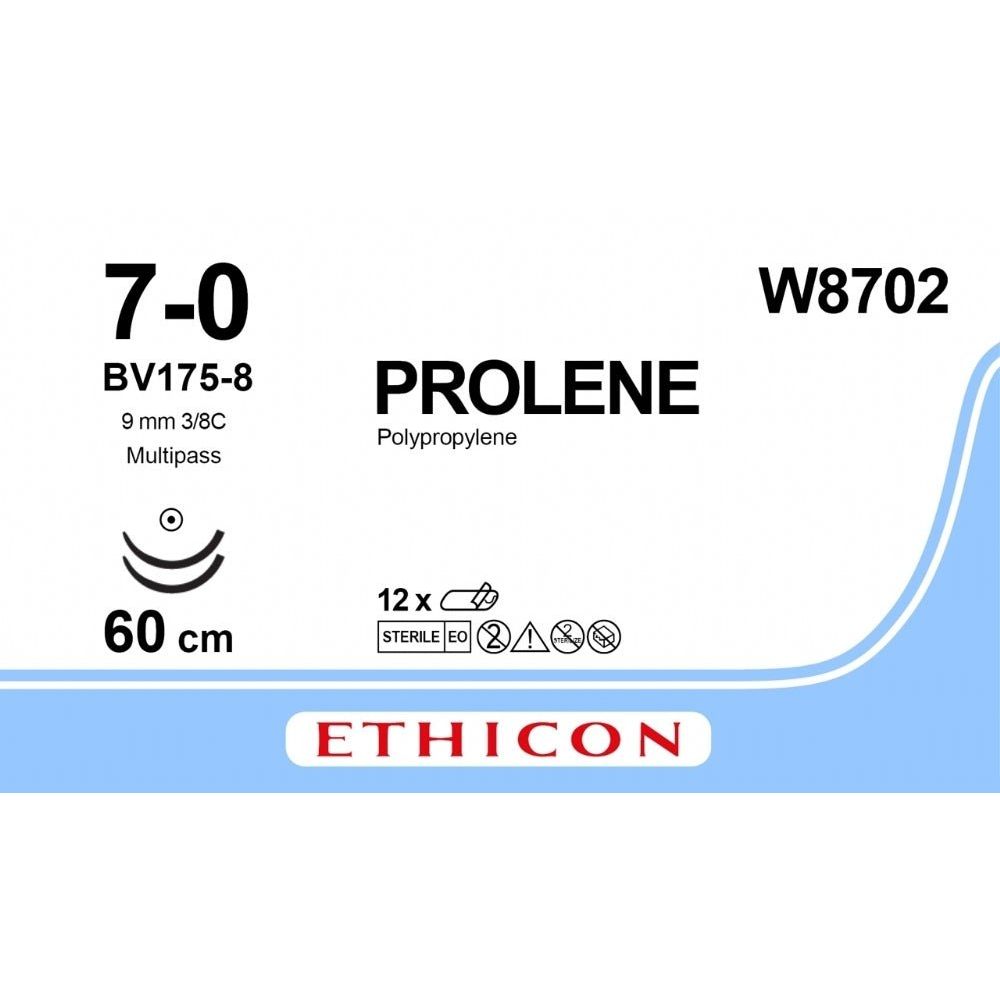 Ethicon Ethicon PROLENE Polypropylene Blue Non - Absorbable Microsurgical Suture USP 7 - 0 60 cm BV - 175 - 8 Taper Point Needle W8702 (Box of 12) UK W8702