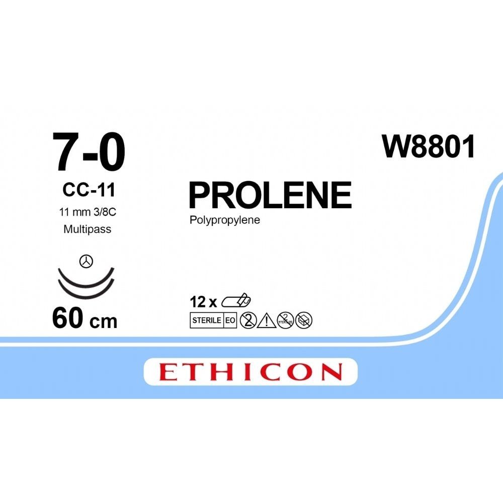 Ethicon Ethicon PROLENE Polypropylene Blue Non - Absorbable Microsurgical Suture USP 7 - 0 60 cm CC - 11 Needle W8801 (Box of 12) UK W8801