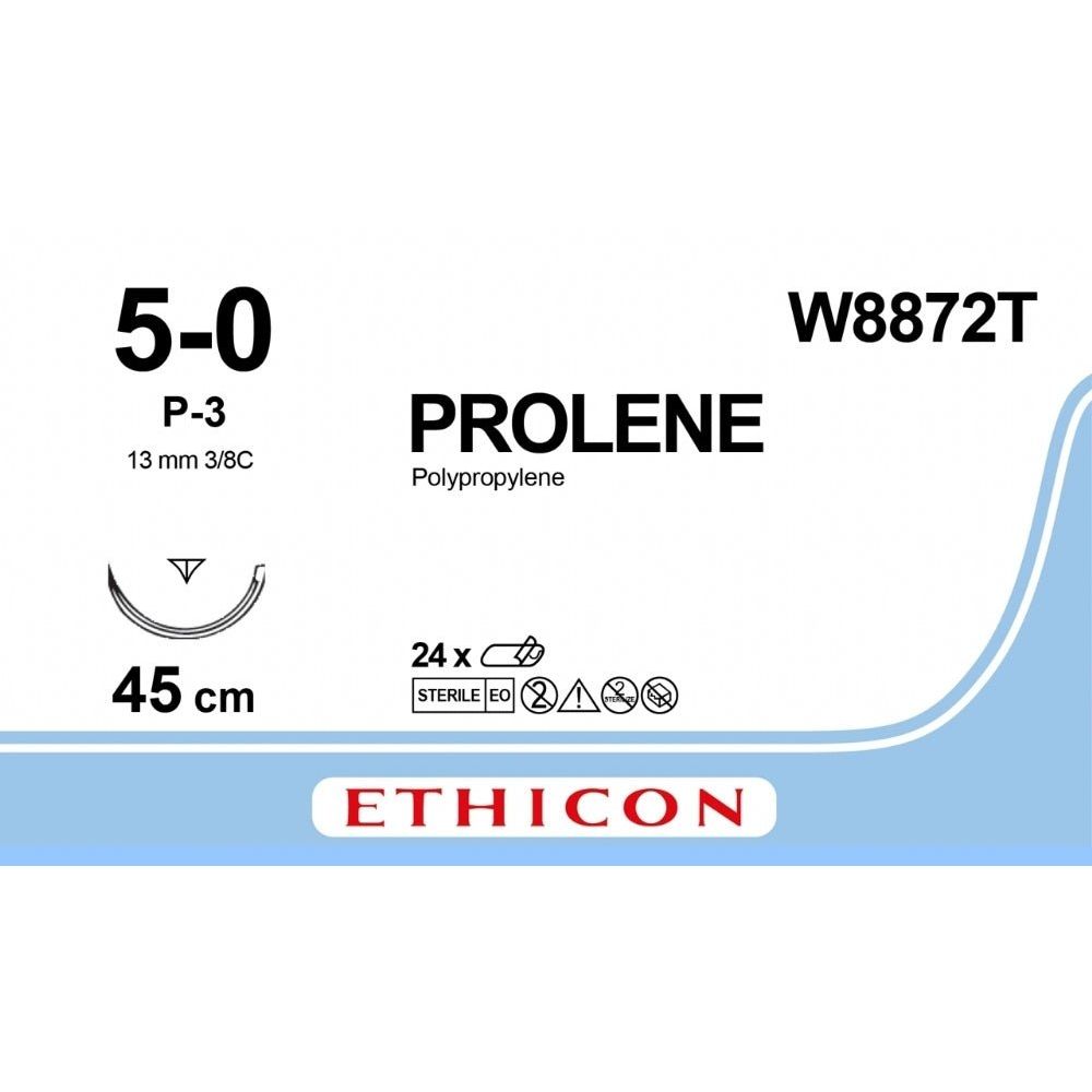 Ethicon Ethicon PROLENE Polypropylene Blue Non - Absorbable Surgical Suture USP 5 - 0 45 cm P - 3 PRIME Reverse Cutting Needle W8872T (Box of 24) UK W8872T