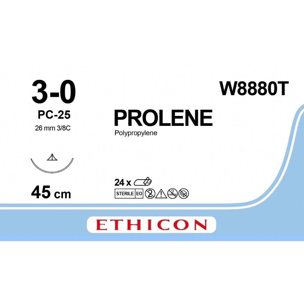 Ethicon Ethicon PROLENE Polypropylene Blue Non - Absorbable Surgical Suture USP 3 - 0 45 cm PC - 25 Conventional Cutting Needle W8880T (Box of 24) UK W8880T