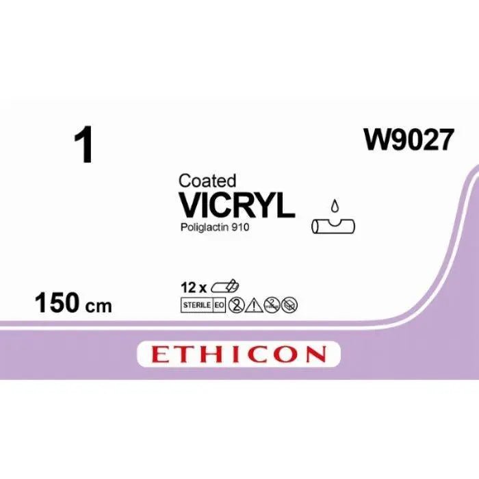 Ethicon Ethicon VICRYL Polyglactin 910 Braided Absorbable Surgical Suture – USP 1 – 150 cm – Violet – Unarmed (No Needle) – W9027 (Box of 12) Size: 1 Colour: Violet Style: NA UK W9027
