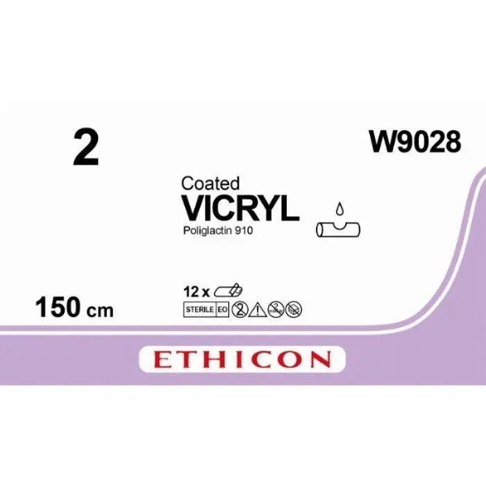 Ethicon Ethicon VICRYL Polyglactin 910 Braided Absorbable Surgical Suture – USP 2 – 150 cm – Violet – Unarmed (No Needle) – W9028 (Box of 12) Size: 2 Colour: Violet Style: NA UK W9028