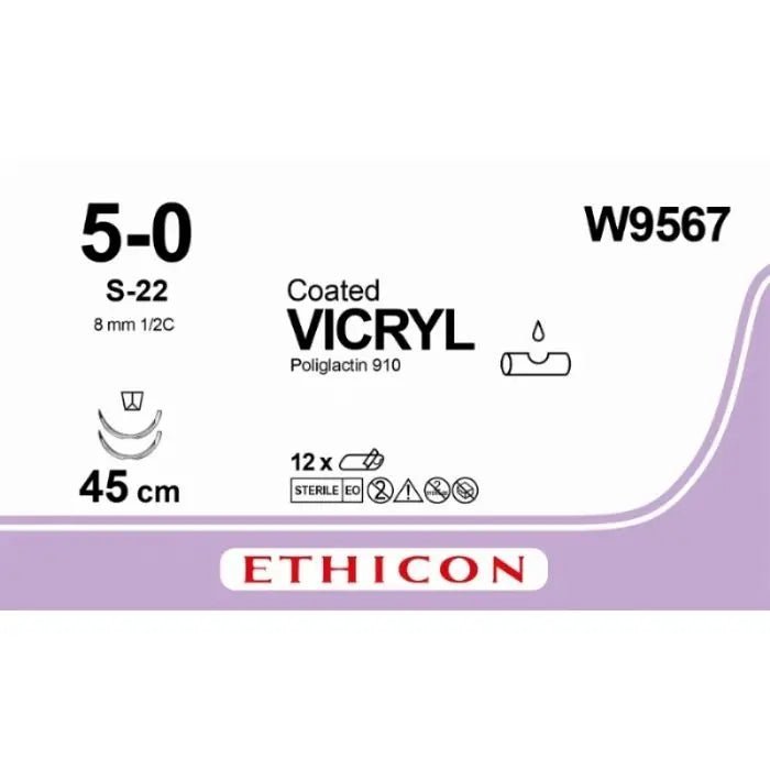 Ethicon Ethicon VICRYL 910: Polyglactin Surgical Suture, Absorbable Braided Thread, USP 5-0 - 45cm UK