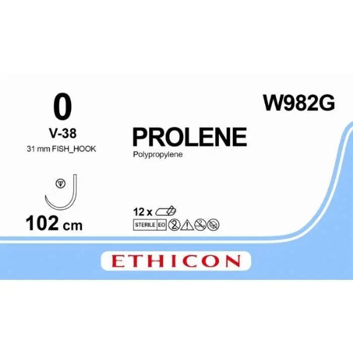 Ethicon Ethicon PROLENE® Polypropylene Blue Non - Absorbable Veterinary Surgical Suture – USP 0 – 100 cm – V - 38 Tapercut Needle (31 mm) – W982G (Box of 12) UK W982G
