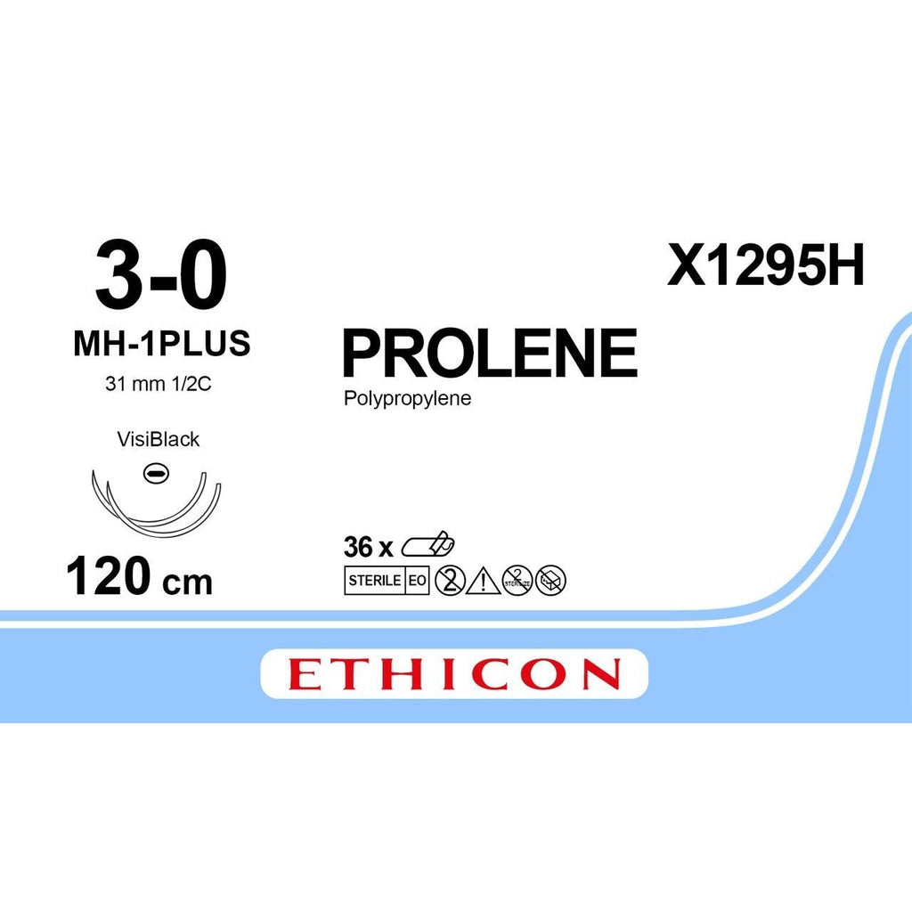 Ethicon Ethicon PROLENE Polypropylene Blue Non - Absorbable Surgical Suture USP 3 - 0 120 cm JMH - 1 Taperpoint Flat Needle X1295H (Box of 36) UK X1295H