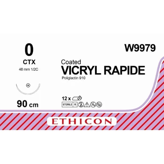 Ethicon Ethicon VICRYL RAPIDE Braided Polyglactin 910 Absorbable Surgical Suture – USP 0 – 90 cm – Undyed – Taper Point Needle (48 mm, 1/2 Circle) – W9979 (Box of 12) Size: 0 Colour: Undyed Style: Taper Point UK W9979