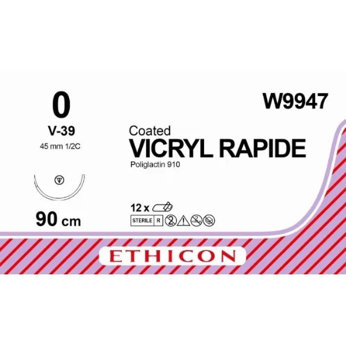 Ethicon Ethicon VICRYL RAPIDE Braided Polyglactin 910 Absorbable Surgical Suture – USP 0 – 90 cm – Undyed – Tapercut Needle (45 mm, 1/2 Circle) – W9947 (Box of 12) Size: 0 Colour: Undyed Style: non cutting UK W9947