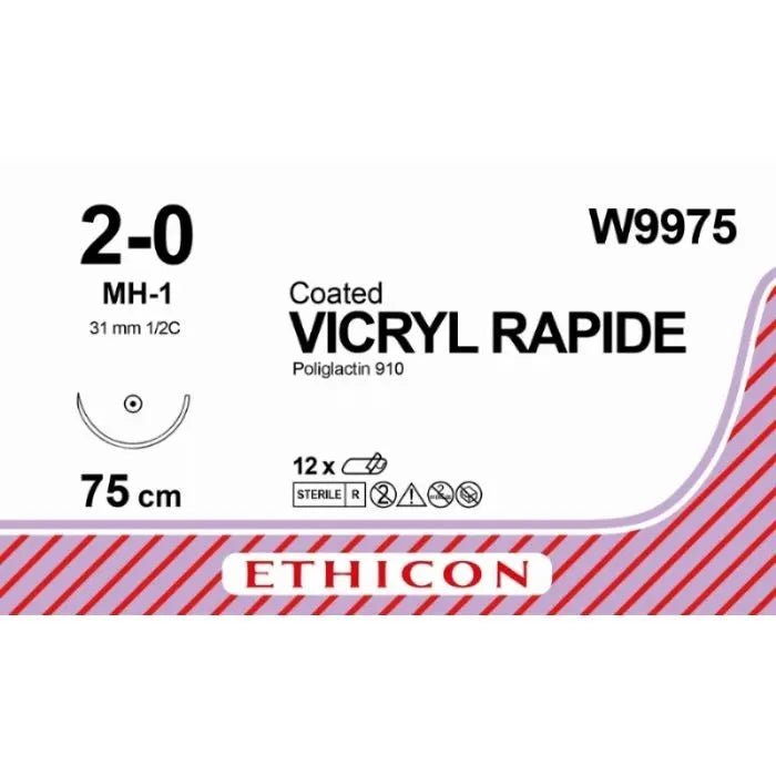 Ethicon Ethicon VICRYL RAPIDE Braided Polyglactin 910 Absorbable Surgical Suture – USP 2 - 0 – 75 cm – Undyed – Taper Point Needle (31 mm, 1/2 Circle) – W9975 (Box of 12) Size: 2 - 0 Colour: Undyed Style: Taper Point UK W9975