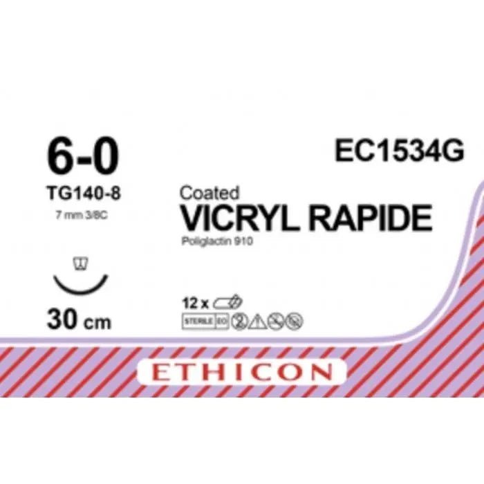 Ethicon Ethicon VICRYL RAPIDE Polyglactin 910 Braided Rapidly Absorbable Surgical Suture – USP 6 - 0 (Metric 0.7) – 30 cm – Violet – EC1534G (Box of 12) Size: 6 - 0 Colour: Violet UK EC1534G
