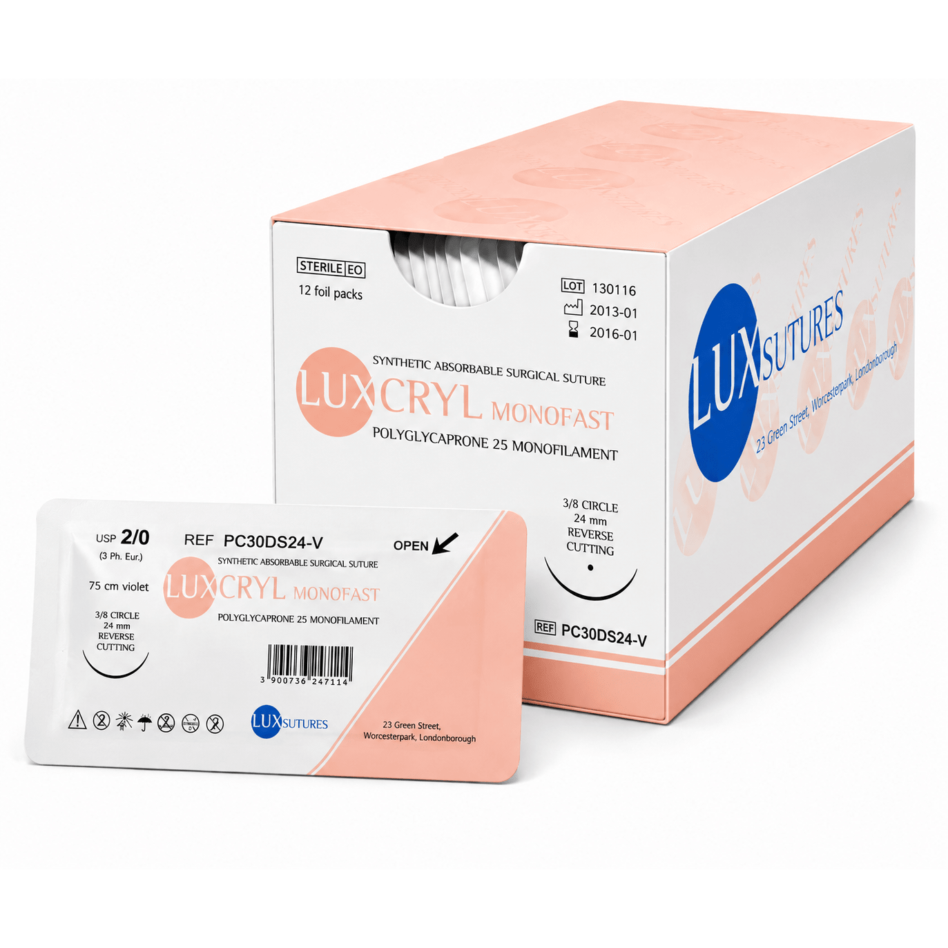 LuxSutures® LuxSutures LUXCRYL MONOFAST Absorbable Surgical Suture PC30GS60 - 1 UK PC30GS60-1