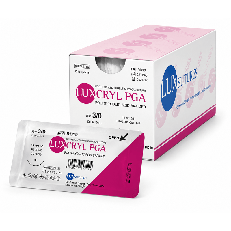 LuxSutures LUXCRYL PGA Polyglycolic Acid (PGA) Absorbable Braided Surgical Suture PG02HS48-1